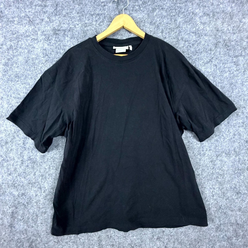 H&M Blank Label Shirt Mens XL Black Cotton Crew Neck Short Sleeve Everyday Wear